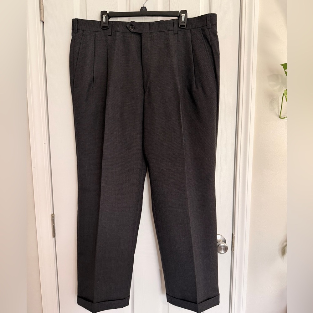 Andrew Fezza Men's Gray 100% Worsted Wool Pleated  DressPants ButtonZip 40x29